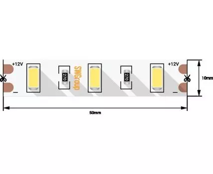 Лента со скотчем 3М светодиодная стандарт 5630, 60 LED/м, 12 Вт/м, 12В, IP20, Цвет: Теплый белый