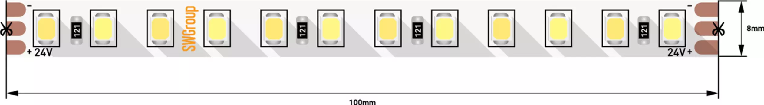 Лента светодиодная 1м. 14,4W 3000K - 6000K SWG2P SWG2P120-24-14.4-WWW-20