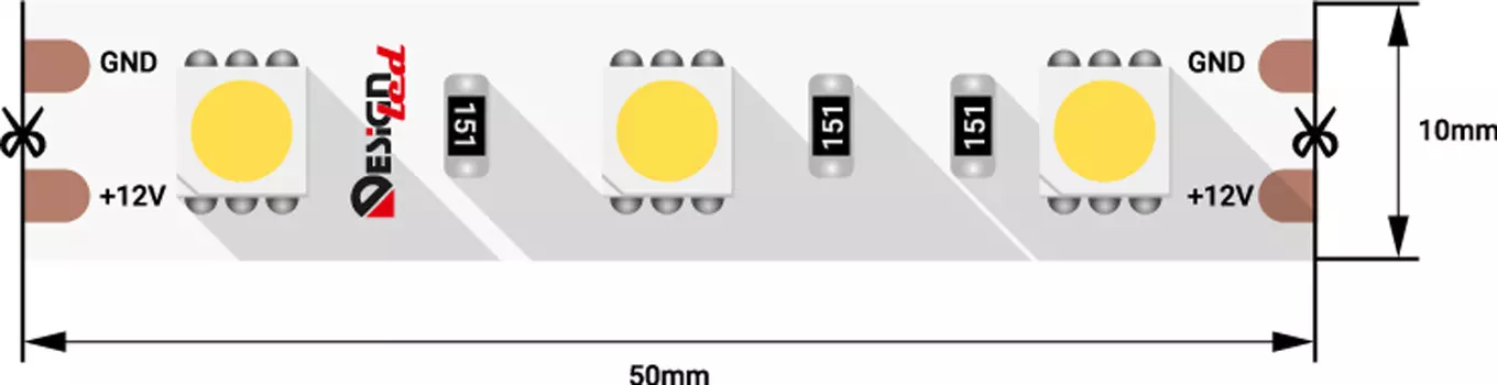 Лента светодиодная 1м. 14,4W 6000K LUX DSG560-12-W-33