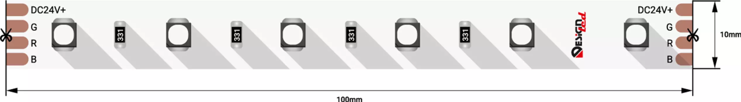 Лента светодиодная 1м. 14,4W LUX DSG3A60-24-RGB-33