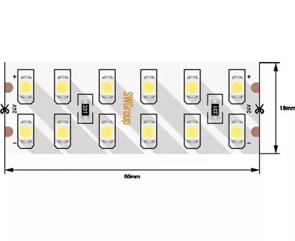 Лента светодиодная стандарт 3528, 240 LED/м, 19,2 Вт/м, 24В , IP20, Цвет: нейтральный белый