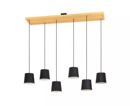Люстра CAMARIOCA, 6X40W (E27), дерево, сталь, коричневый, черный/сталь, 390131