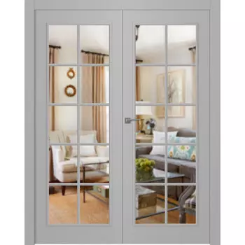 Межкомнатная дверь Ламира 1 Распашная двойная Эмаль светло - серый 2,0х0,7