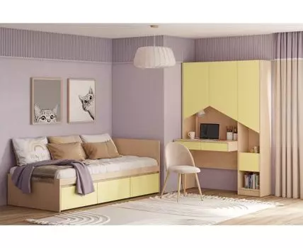 Модульная детская Пенни-1 Plywood Mustard