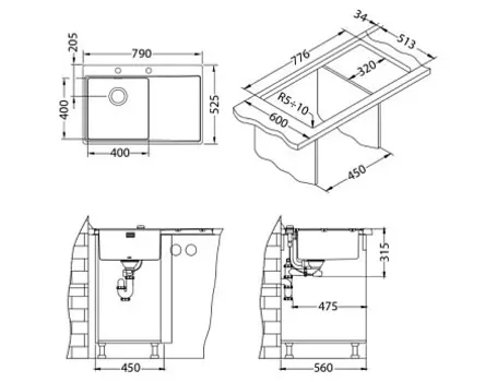 Мойка кухонная Alveus PURE 40R new KMB 90 790X5251X правая в ком. с сифоном 1148858