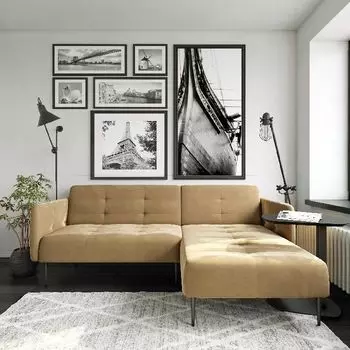 Monaco диван-кровать с шезлонгом, бархат бежевый 5