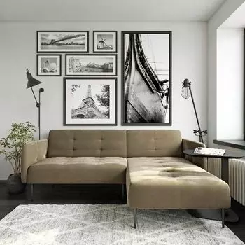 Monaco диван-кровать с шезлонгом, бархат пепельно-бежевый 25