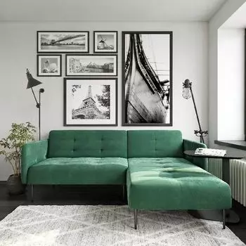 Monaco диван-кровать с шезлонгом, бархат зеленый 19