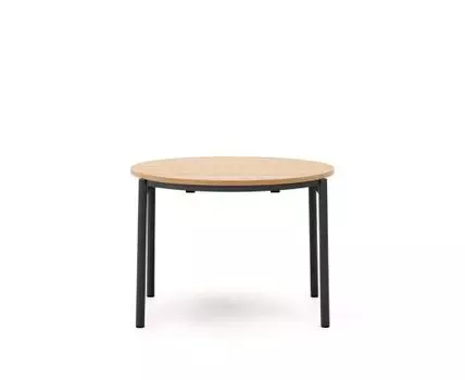 Montuiri Круглый раздвижной стол из дубового шпона с ножками черного цвета, 90(130) см