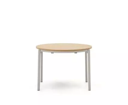 Montuiri Круглый раздвижной стол из дубового шпона с ножками серого цвета, 90(130) см