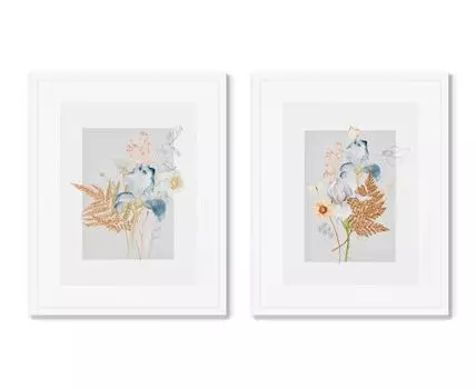Набор из 2-х репродукций картин в раме Floral set in pale shades, No7 (Белый, 52)