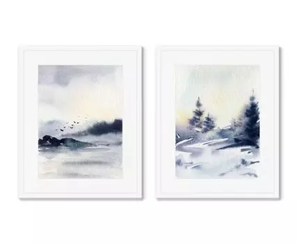 Набор из 2-х репродукций картин в раме Earlier winter morning (Белый, 52)