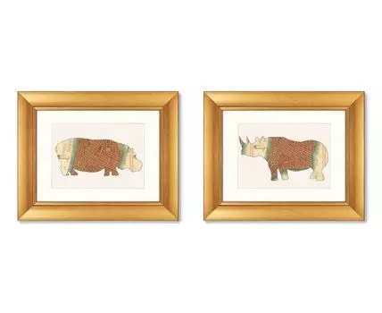 Набор из 2-х репродукций картин в раме NYC Hippo, 2016г. (золотистый, 50,5)