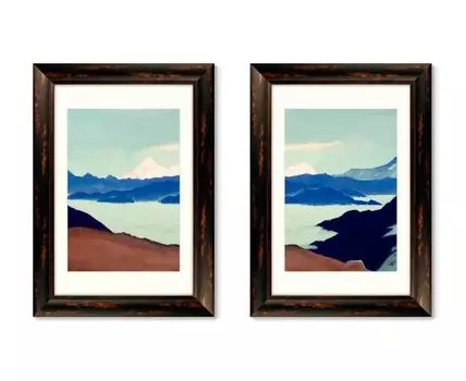 Набор из 2-х репродукций картин в раме Священные Гималаи II. (темно-коричневый, 50,5)