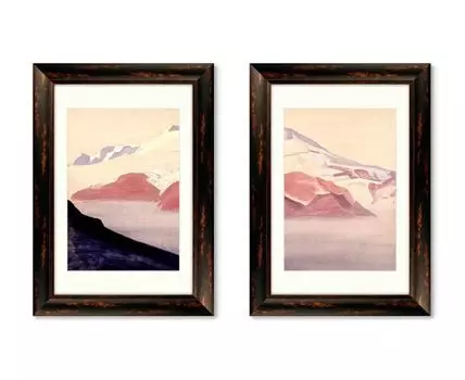 Набор из 2-х репродукций картин в раме Эльбрус, Кавказ. 1933г. (темно-коричневый, 50,5)