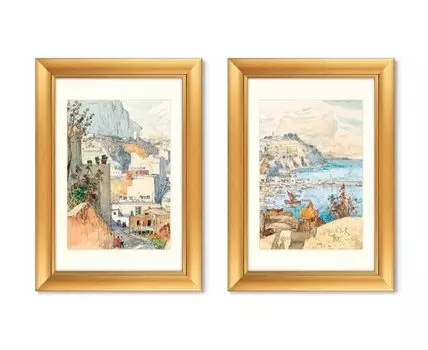 Набор из 2-х репродукций картин в раме A View of Capri, 1927г. (золотистый, 50,5)