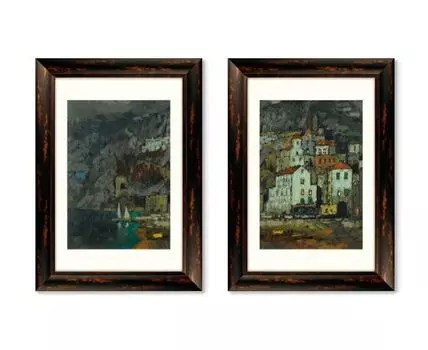 Набор из 2-х репродукций картин в раме Вид Амальфи, 1925г. (темно-коричневый, 50,5)