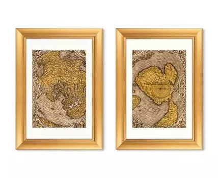 Набор из 2-х репродукций картин в раме Noua, et integra uniuersi orbis descriptio, 1531г. (золотистый, 50,5)