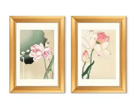 Набор из 2-х репродукций картин в раме Songbird and Lotus, 1936г. (золотистый, 70,5)