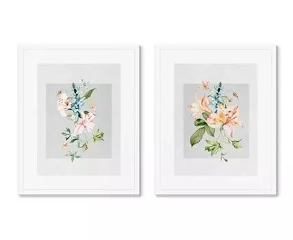 Набор из 2-х репродукций картин в раме Floral set in pale shades, No10 (Белый, 52)