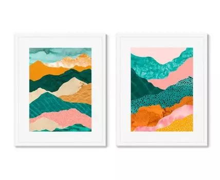 Набор из 2-х репродукций картин в раме Layered mountains No2 (Белый, 52)