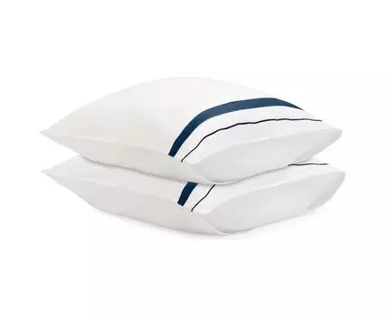 Набор из двух наволочек из сатина белого цвета с темно-синим кантом Essential