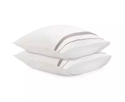 Набор из двух наволочек из сатина белого цвета с серым кантом Essential