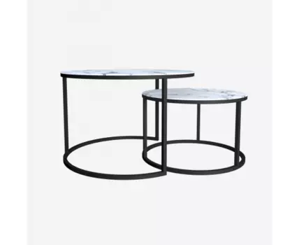 Набор кофейных столиков Tango белый мрамор с черными ножками