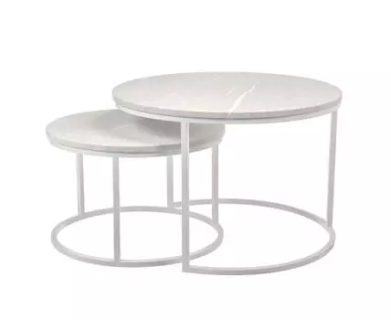Набор кофейных столиков Tango бежевый мрамор с белыми ножками, 2шт