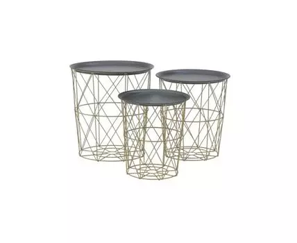 Набор стол-корзина 3 шт (золотистый, черный, кирпичный, золотистый)