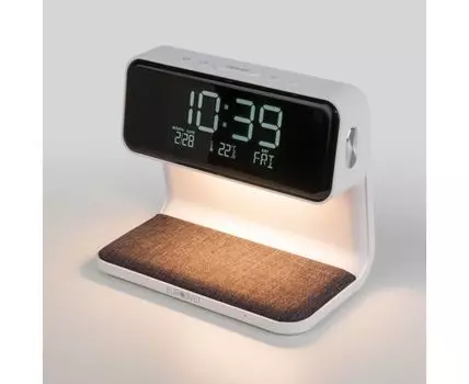 Настольный светодиодный светильник с беспроводной зарядкой и будильником 80506/1 белый