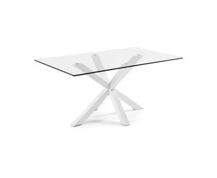 Обеденный стол Arya стеклянный с белыми стальными ножками 180x100