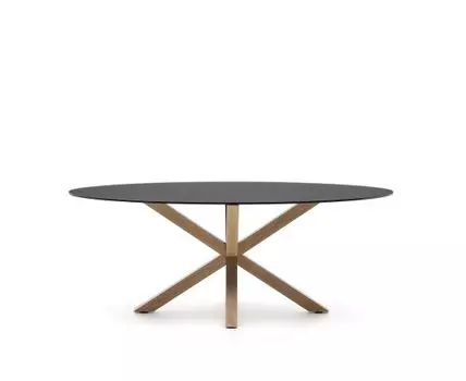 Овальный стол ARYA Argo из матового черного стекла и стали с эффектом дерева 200x100