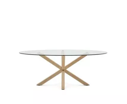 Овальный стол ARYA Argo из прозрачного стекла и стали с эффектом дерева 200x100