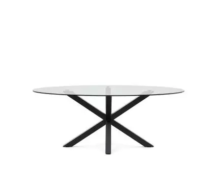 Овальный стол ARYA Argo из стекла, на стальных ножках с черной отделкой 200x100