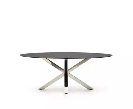 Овальный стол ARYA Argo из стекла и ножками из нержавеющей стали 200