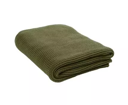 Плед из хлопка жемчужной вязки оливкового цвета Essential