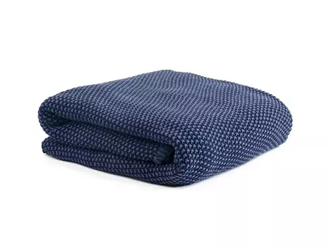 Плед из стираного хлопка темно-синего цвета Essential