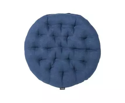 Подушка на стул круглая из стираного льна синего цвета Essential