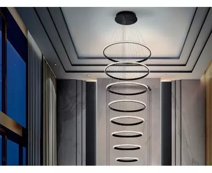 Подвесной светильник Ring 8 колец черный DIM BLUETOOTH 4000K