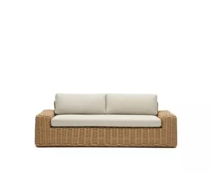 Portlligat 3-х местный уличный диван из искусственного ротанга с натуральной отделкой (бежевый, белый, 95)