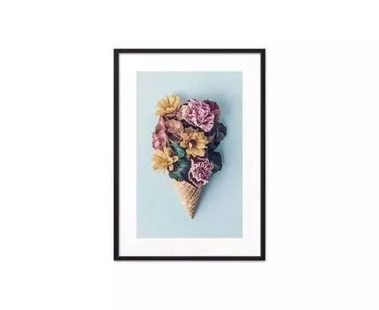 Постер в рамке Цветочное мороженое 50х70 см (голубой, розовый, 70)