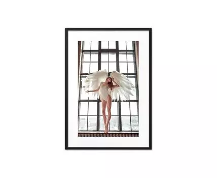 Постер в рамке Девушка-ангел №2 30х40 см (бежевый, черный, белый, 40)