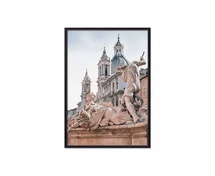 Постер в рамке Фонтан Нептуна 50х70 см (голубой, розовый, 70)