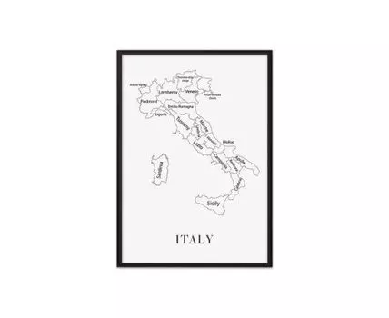 Постер в рамке Карта Италии 40х60 см (белый, черный, 60)