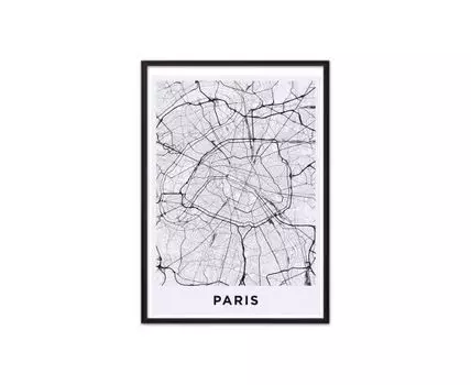 Постер в рамке Карта Париж 40х60 см (белый, черный, 60)