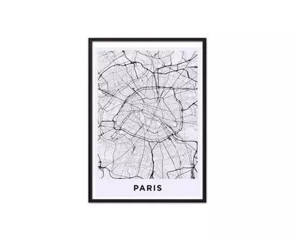 Постер в рамке Карта Париж 50х70 см (белый, черный, 70)