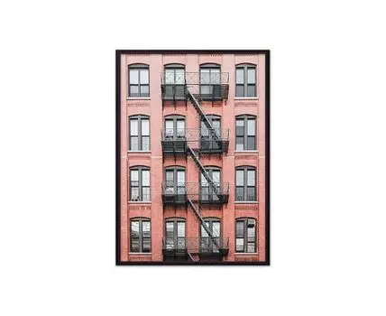 Постер в рамке Красный дом с лестницей 21х30 см (Красный, 30)