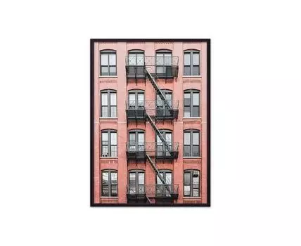 Постер в рамке Красный дом с лестницей 40х60 см (Красный, 60)