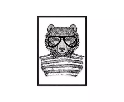Постер в рамке Медведь в очках 50х70 см (коричневый, серый, 70)